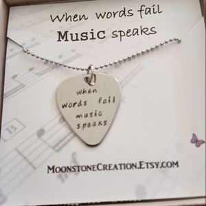 Silver Metal Handcrafted Guitar Pick Necklace - 18 inches